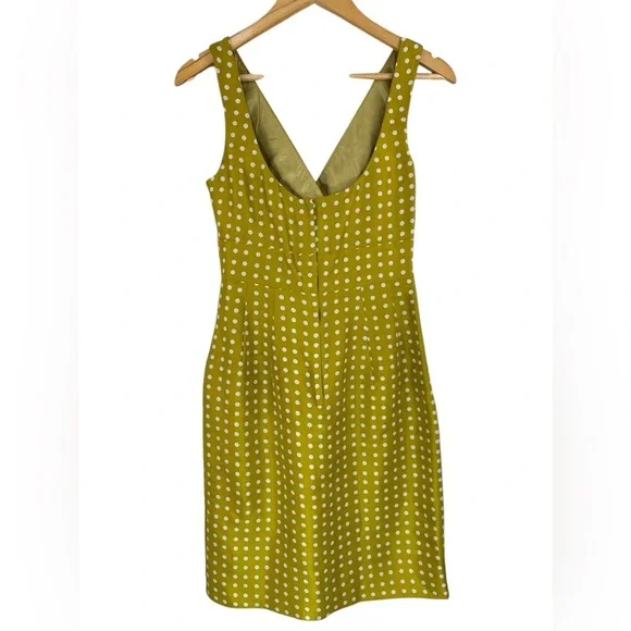 J. Crew 100% Silk Polka Dot V-Neck Sheath Dress Chartreuse Sz 4 - Picture 4 of 8
